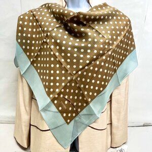Unused Renoma Paris scarf , 100% Silk, Light blue olive  brown dott 31"x31"(29)